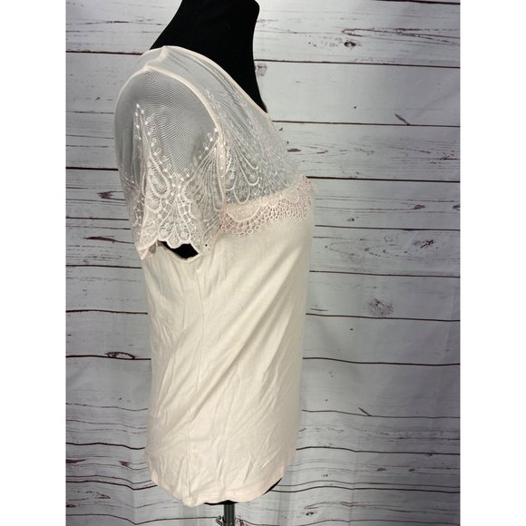 H&M Light Pink‎ Tunic blouse Trimmed In Lace Blouse Top size Medium - Picture 2 of 7